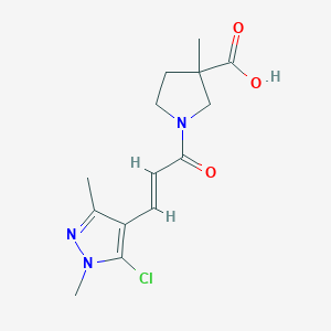 molecular formula C14H18ClN3O3 B7569259 1-[(E)-3-(5-chloro-1,3-dimethylpyrazol-4-yl)prop-2-enoyl]-3-methylpyrrolidine-3-carboxylic acid 
