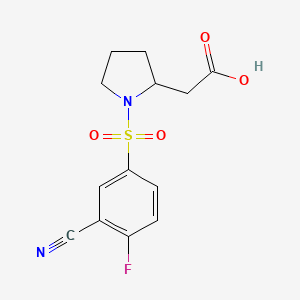 molecular formula C13H13FN2O4S B7570011 2-[1-(3-Cyano-4-fluorophenyl)sulfonylpyrrolidin-2-yl]acetic acid 