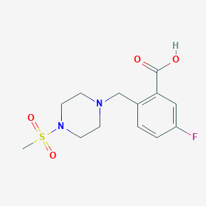 molecular formula C13H17FN2O4S B7570053 5-Fluoro-2-[(4-methylsulfonylpiperazin-1-yl)methyl]benzoic acid 