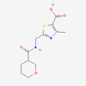 molecular formula C12H16N2O4S B7570686 4-Methyl-2-[(oxane-3-carbonylamino)methyl]-1,3-thiazole-5-carboxylic acid 