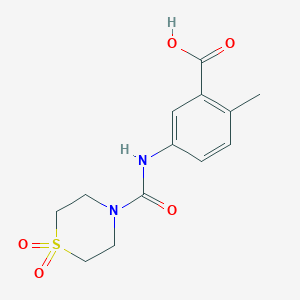 molecular formula C13H16N2O5S B7570691 5-[(1,1-Dioxo-1,4-thiazinane-4-carbonyl)amino]-2-methylbenzoic acid 