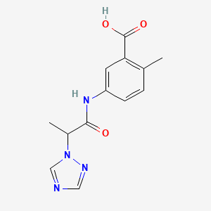 molecular formula C13H14N4O3 B7570708 2-Methyl-5-[2-(1,2,4-triazol-1-yl)propanoylamino]benzoic acid 