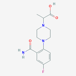 molecular formula C14H18FN3O3 B7570712 2-[4-(2-Carbamoyl-4-fluorophenyl)piperazin-1-yl]propanoic acid 