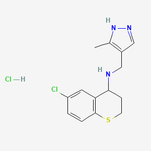 molecular formula C14H17Cl2N3S B7570805 6-chloro-N-[(5-methyl-1H-pyrazol-4-yl)methyl]-3,4-dihydro-2H-thiochromen-4-amine;hydrochloride 