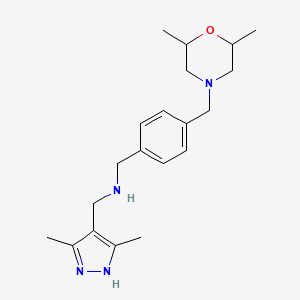 molecular formula C20H30N4O B7570952 1-[4-[(2,6-dimethylmorpholin-4-yl)methyl]phenyl]-N-[(3,5-dimethyl-1H-pyrazol-4-yl)methyl]methanamine 