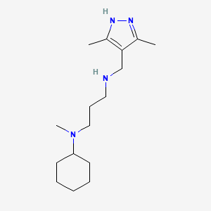 molecular formula C16H30N4 B7571029 N'-cyclohexyl-N-[(3,5-dimethyl-1H-pyrazol-4-yl)methyl]-N'-methylpropane-1,3-diamine 