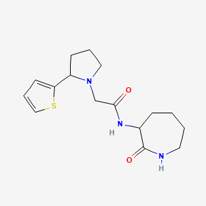 molecular formula C16H23N3O2S B7571126 N-(2-oxoazepan-3-yl)-2-(2-thiophen-2-ylpyrrolidin-1-yl)acetamide 