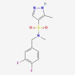 molecular formula C12H13F2N3O2S B7571140 N-[(3,4-difluorophenyl)methyl]-N,5-dimethyl-1H-pyrazole-4-sulfonamide 