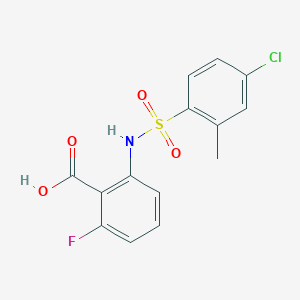 molecular formula C14H11ClFNO4S B7571191 2-[(4-Chloro-2-methylphenyl)sulfonylamino]-6-fluorobenzoic acid 