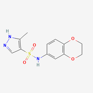 molecular formula C12H13N3O4S B7571262 N-(2,3-dihydro-1,4-benzodioxin-6-yl)-5-methyl-1H-pyrazole-4-sulfonamide 