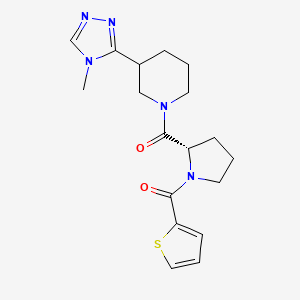molecular formula C18H23N5O2S B7571316 [3-(4-methyl-1,2,4-triazol-3-yl)piperidin-1-yl]-[(2S)-1-(thiophene-2-carbonyl)pyrrolidin-2-yl]methanone 