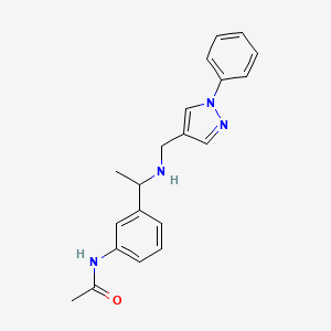 molecular formula C20H22N4O B7571378 N-[3-[1-[(1-phenylpyrazol-4-yl)methylamino]ethyl]phenyl]acetamide 