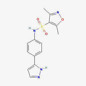 molecular formula C14H14N4O3S B7571394 3,5-dimethyl-N-[4-(1H-pyrazol-5-yl)phenyl]-1,2-oxazole-4-sulfonamide 