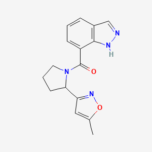 molecular formula C16H16N4O2 B7571427 1H-indazol-7-yl-[2-(5-methyl-1,2-oxazol-3-yl)pyrrolidin-1-yl]methanone 