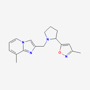 molecular formula C17H20N4O B7571437 3-Methyl-5-[1-[(8-methylimidazo[1,2-a]pyridin-2-yl)methyl]pyrrolidin-2-yl]-1,2-oxazole 