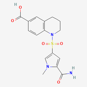 molecular formula C16H17N3O5S B7571514 1-(5-carbamoyl-1-methylpyrrol-3-yl)sulfonyl-3,4-dihydro-2H-quinoline-6-carboxylic acid 