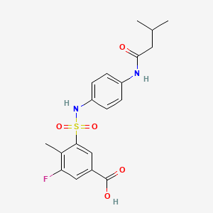 molecular formula C19H21FN2O5S B7571578 3-Fluoro-4-methyl-5-[[4-(3-methylbutanoylamino)phenyl]sulfamoyl]benzoic acid 
