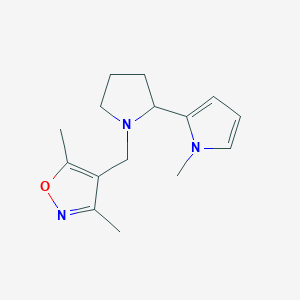 molecular formula C15H21N3O B7571656 3,5-Dimethyl-4-[[2-(1-methylpyrrol-2-yl)pyrrolidin-1-yl]methyl]-1,2-oxazole 