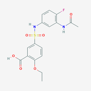 molecular formula C17H17FN2O6S B7571694 5-[(3-Acetamido-4-fluorophenyl)sulfamoyl]-2-ethoxybenzoic acid 
