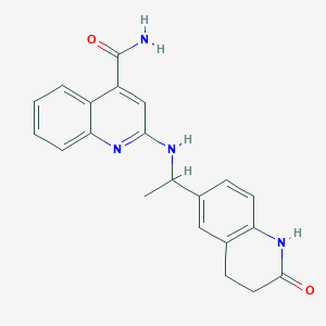 molecular formula C21H20N4O2 B7571709 2-[1-(2-oxo-3,4-dihydro-1H-quinolin-6-yl)ethylamino]quinoline-4-carboxamide 