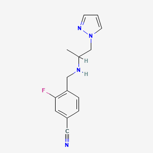 molecular formula C14H15FN4 B7571714 3-Fluoro-4-[(1-pyrazol-1-ylpropan-2-ylamino)methyl]benzonitrile 