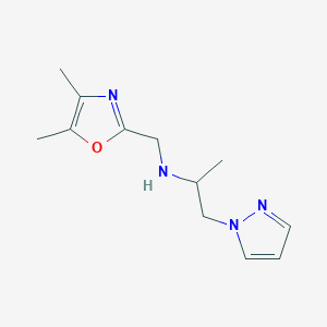 molecular formula C12H18N4O B7571736 N-[(4,5-dimethyl-1,3-oxazol-2-yl)methyl]-1-pyrazol-1-ylpropan-2-amine 