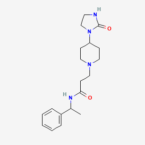 molecular formula C19H28N4O2 B7571759 3-[4-(2-oxoimidazolidin-1-yl)piperidin-1-yl]-N-(1-phenylethyl)propanamide 
