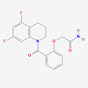 molecular formula C18H16F2N2O3 B7571776 2-[2-(5,7-difluoro-3,4-dihydro-2H-quinoline-1-carbonyl)phenoxy]acetamide 
