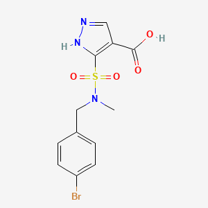 molecular formula C12H12BrN3O4S B7571862 5-[(4-bromophenyl)methyl-methylsulfamoyl]-1H-pyrazole-4-carboxylic acid 