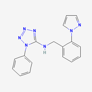 molecular formula C17H15N7 B7571896 1-phenyl-N-[(2-pyrazol-1-ylphenyl)methyl]tetrazol-5-amine 
