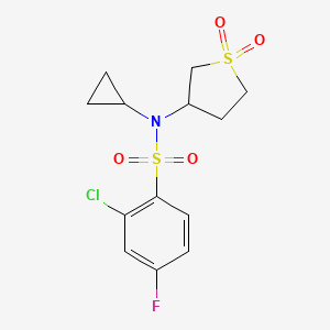 molecular formula C13H15ClFNO4S2 B7571921 2-chloro-N-cyclopropyl-N-(1,1-dioxothiolan-3-yl)-4-fluorobenzenesulfonamide 