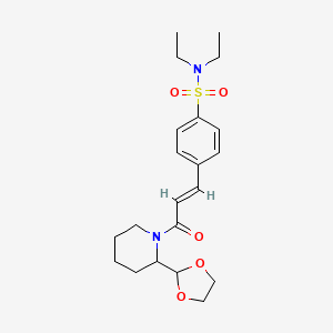 molecular formula C21H30N2O5S B7572030 4-[(E)-3-[2-(1,3-dioxolan-2-yl)piperidin-1-yl]-3-oxoprop-1-enyl]-N,N-diethylbenzenesulfonamide 