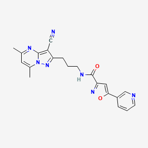 molecular formula C21H19N7O2 B7572114 N-[3-(3-cyano-5,7-dimethylpyrazolo[1,5-a]pyrimidin-2-yl)propyl]-5-pyridin-3-yl-1,2-oxazole-3-carboxamide 