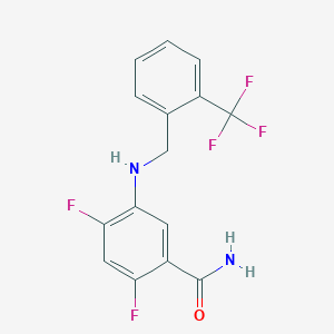 molecular formula C15H11F5N2O B7572158 2,4-Difluoro-5-[[2-(trifluoromethyl)phenyl]methylamino]benzamide 