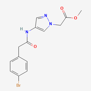 molecular formula C14H14BrN3O3 B7572193 Methyl 2-[4-[[2-(4-bromophenyl)acetyl]amino]pyrazol-1-yl]acetate 