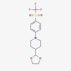 molecular formula C15H18F3NO4S B7572194 4-(1,3-Dioxolan-2-yl)-1-[4-(trifluoromethylsulfonyl)phenyl]piperidine 