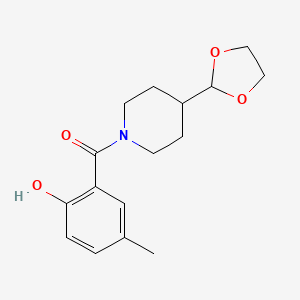 molecular formula C16H21NO4 B7572198 [4-(1,3-Dioxolan-2-yl)piperidin-1-yl]-(2-hydroxy-5-methylphenyl)methanone 