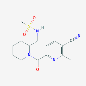 molecular formula C15H20N4O3S B7572204 N-[[1-(5-cyano-6-methylpyridine-2-carbonyl)piperidin-2-yl]methyl]methanesulfonamide 