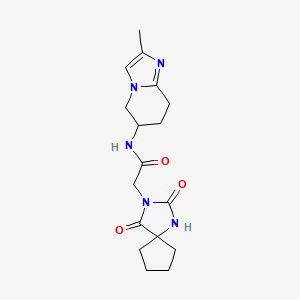 molecular formula C17H23N5O3 B7572232 2-(2,4-dioxo-1,3-diazaspiro[4.4]nonan-3-yl)-N-(2-methyl-5,6,7,8-tetrahydroimidazo[1,2-a]pyridin-6-yl)acetamide 