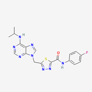 molecular formula C18H17FN8OS B7572251 N-(4-fluorophenyl)-5-[[6-(propan-2-ylamino)purin-9-yl]methyl]-1,3,4-thiadiazole-2-carboxamide 