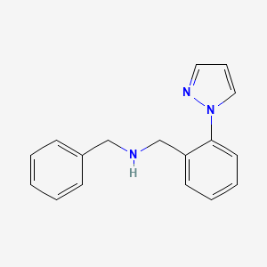 molecular formula C17H17N3 B7572258 1-phenyl-N-[(2-pyrazol-1-ylphenyl)methyl]methanamine 