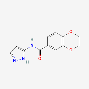 molecular formula C12H11N3O3 B7572268 N-(1H-pyrazol-5-yl)-2,3-dihydro-1,4-benzodioxine-6-carboxamide 
