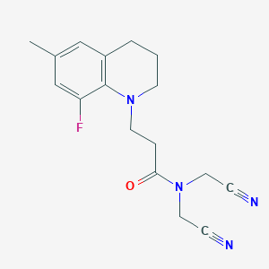 molecular formula C17H19FN4O B7572306 N,N-bis(cyanomethyl)-3-(8-fluoro-6-methyl-3,4-dihydro-2H-quinolin-1-yl)propanamide 
