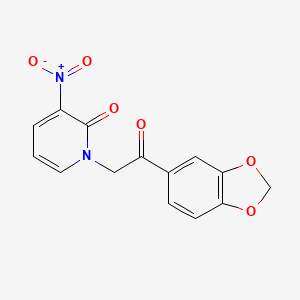 molecular formula C14H10N2O6 B7572344 1-[2-(1,3-Benzodioxol-5-yl)-2-oxoethyl]-3-nitropyridin-2-one 