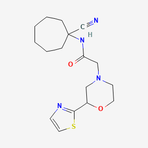 molecular formula C17H24N4O2S B7572388 N-(1-cyanocycloheptyl)-2-[2-(1,3-thiazol-2-yl)morpholin-4-yl]acetamide 