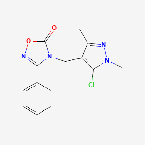 molecular formula C14H13ClN4O2 B7572429 4-[(5-Chloro-1,3-dimethylpyrazol-4-yl)methyl]-3-phenyl-1,2,4-oxadiazol-5-one 