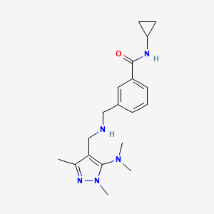 molecular formula C19H27N5O B7572546 N-cyclopropyl-3-[[[5-(dimethylamino)-1,3-dimethylpyrazol-4-yl]methylamino]methyl]benzamide 