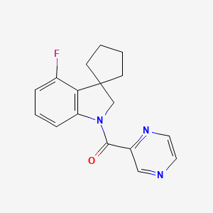molecular formula C17H16FN3O B7572574 (4-fluorospiro[2H-indole-3,1'-cyclopentane]-1-yl)-pyrazin-2-ylmethanone 