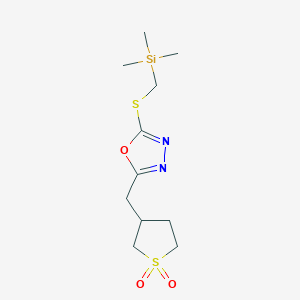 molecular formula C11H20N2O3S2Si B7572577 [5-[(1,1-Dioxothiolan-3-yl)methyl]-1,3,4-oxadiazol-2-yl]sulfanylmethyl-trimethylsilane 