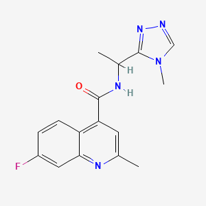 molecular formula C16H16FN5O B7572612 7-fluoro-2-methyl-N-[1-(4-methyl-1,2,4-triazol-3-yl)ethyl]quinoline-4-carboxamide 